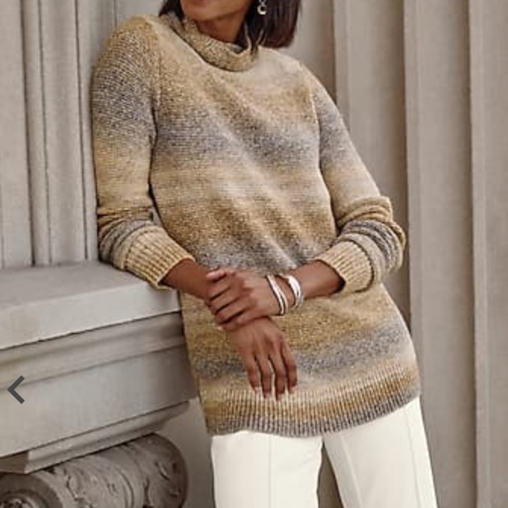 J Jill Wearever Collection Knit Funnel-Neck Sweater Neutral Stripe - Women Small